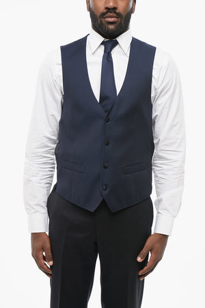 Virgin Wool Waistcoat with Covered Buttons