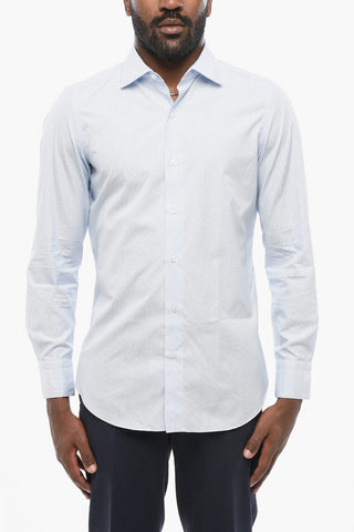 Poplin Shirt with Hairline Pattern and French Collar