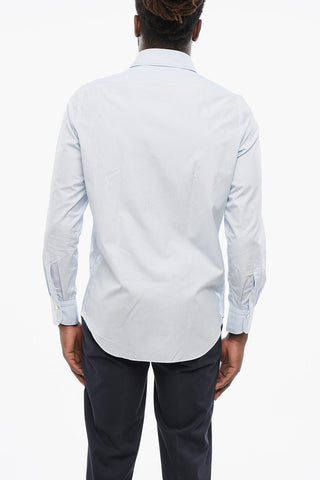 Poplin Shirt with Hairline Pattern and French Collar