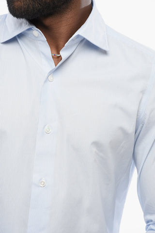 Poplin Shirt with Hairline Pattern and French Collar