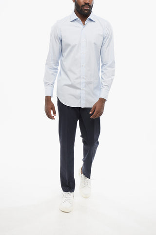 Poplin Shirt with Hairline Pattern and French Collar