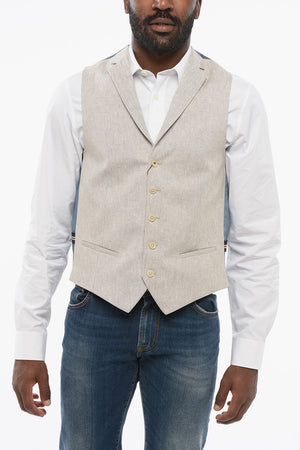 CC COLLECTION Linen-Blend 5-Button Waistcoat with Welt Pockets