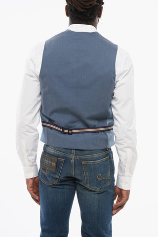 CC COLLECTION Linen-Blend 5-Button Waistcoat with Welt Pockets