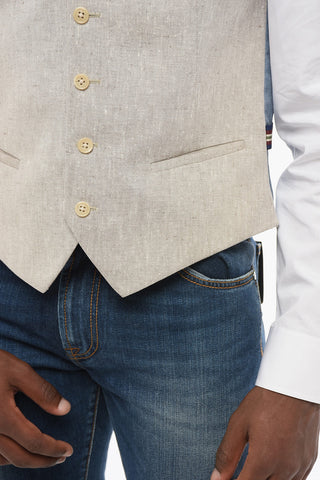CC COLLECTION Linen-Blend 5-Button Waistcoat with Welt Pockets
