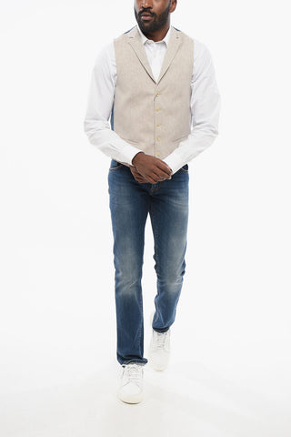 CC COLLECTION Linen-Blend 5-Button Waistcoat with Welt Pockets