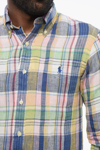 Camicia Button-down in Lino Motivo Plaid