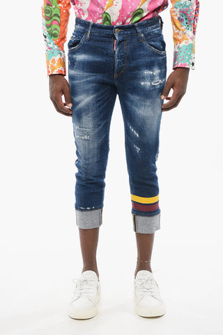 Dark Washed Sailor Fit Denims with Printed Bands 15cm