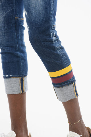 Dark Washed Sailor Fit Denims with Printed Bands 15cm