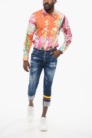 Dark Washed Sailor Fit Denims with Printed Bands 15cm