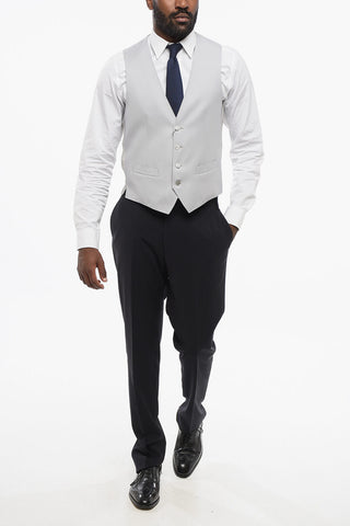 CC COLLECTION Silk 4 Buttons Vest With Jetted Pockets
