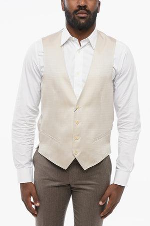 Embroidered Silk 4-Button Waistcoat with Besom Pockets