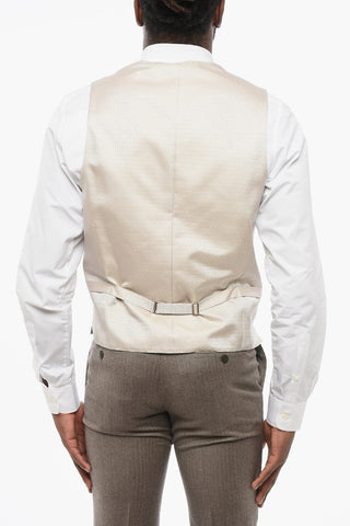 Gilet In Seta Ricamata 4 Bottoni Con Tasche A Filo