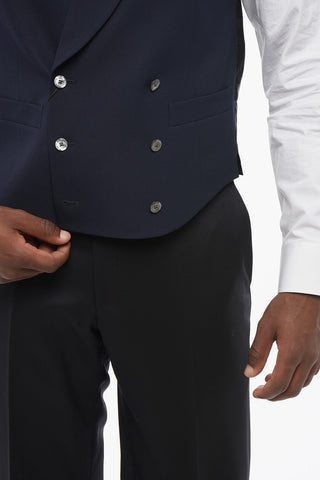 Silk Double Brested Vest with Peak Lapel