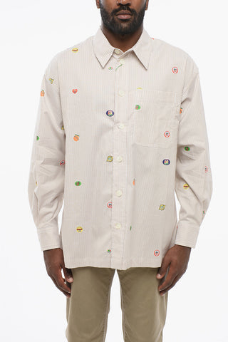 Striped FRUIT STICKERS Cotton Shirt with Breast-pocket