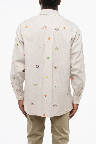 Striped FRUIT STICKERS Cotton Shirt with Breast-pocket