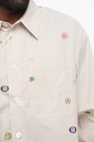 Striped FRUIT STICKERS Cotton Shirt with Breast-pocket