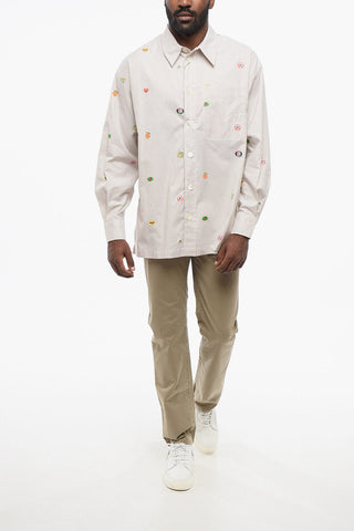 Striped FRUIT STICKERS Cotton Shirt with Breast-pocket