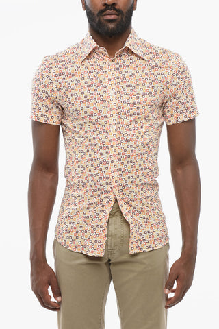 Geometric Patterned Cotton Short-sleeved Shirt