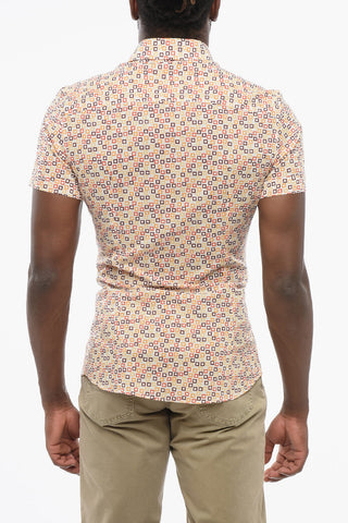 Geometric Patterned Cotton Short-sleeved Shirt