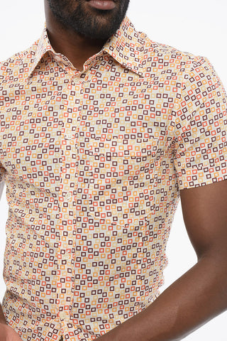 Geometric Patterned Cotton Short-sleeved Shirt