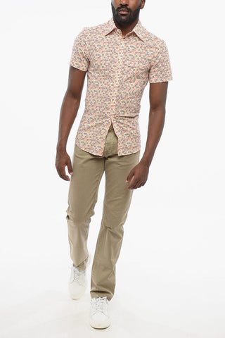 Geometric Patterned Cotton Short-sleeved Shirt