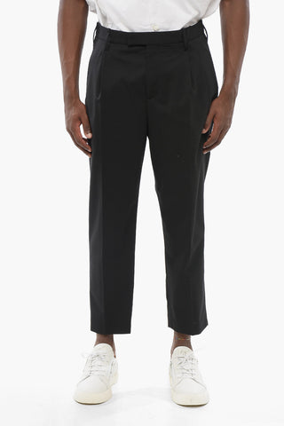 Double-Pleated Slim Fit Pants with Belt Loops