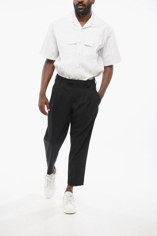 Double-Pleated Slim Fit Pants with Belt Loops