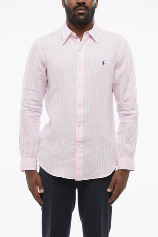 Linen Slim Fit Shirt with Awning Stripe Motif