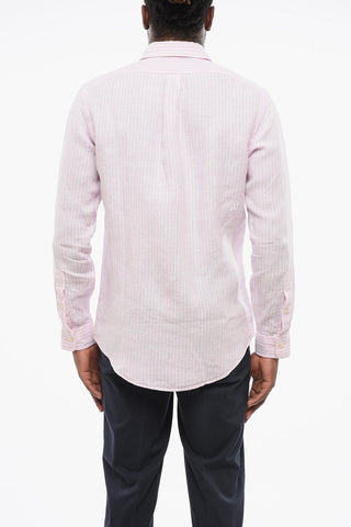 Linen Slim Fit Shirt with Awning Stripe Motif
