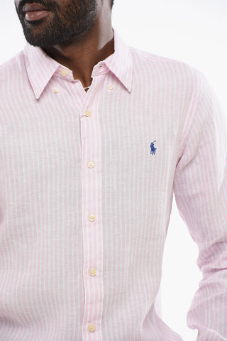 Linen Slim Fit Shirt with Awning Stripe Motif