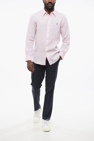 Linen Slim Fit Shirt with Awning Stripe Motif