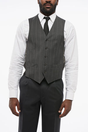 CC COLLECTION Wool-Blend Waistcoat REFINED 5-Button Striped