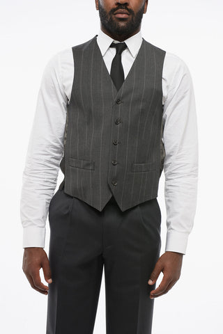 CC COLLECTION Wool-Blend Waistcoat REFINED 5-Button Striped