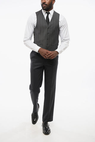 CC COLLECTION Wool-Blend Waistcoat REFINED 5-Button Striped