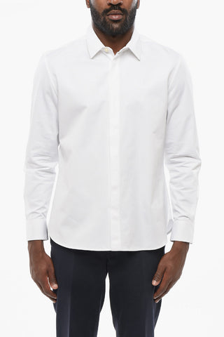 Camicia in Popeline con Collo Francese e Chiusura a Scomparsa