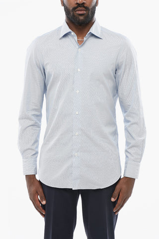 Camicia in Popeline Motivo Hairline con Collo Francese