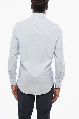 Camicia in Popeline Motivo Hairline con Collo Francese