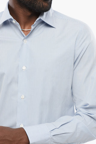 Camicia in Popeline Motivo Hairline con Collo Francese