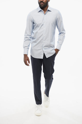 Camicia in Popeline Motivo Hairline con Collo Francese