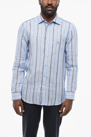Awning Striped Linen Shirt with Embroidered Logo