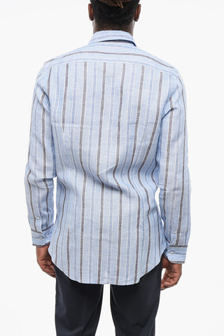 Awning Striped Linen Shirt with Embroidered Logo