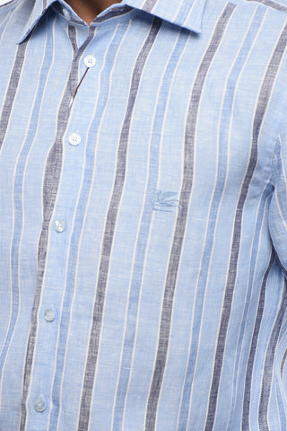 Camicia in Lino a Righe Awning con Logo Ricamato