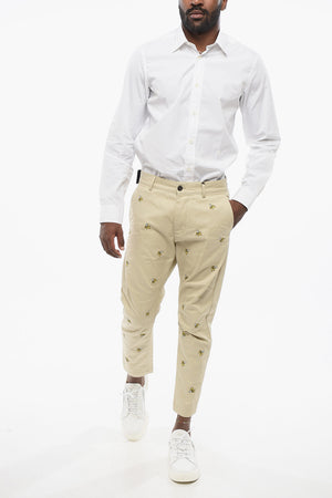 Cotton Chino Pants BANANA with All-Over Embroidery