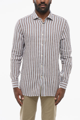 ID Camicia in Misto Lino con Motivo a Righe Balanced