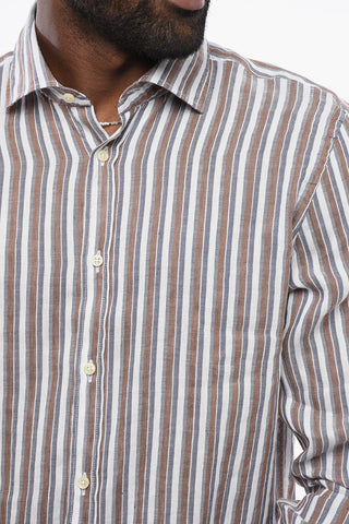 ID Camicia in Misto Lino con Motivo a Righe Balanced