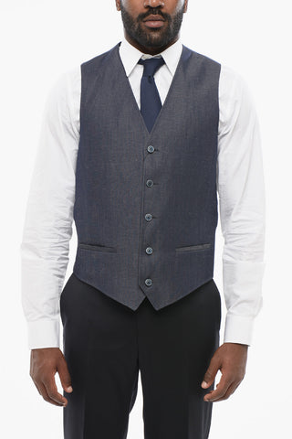 Denim Effect Vest with Half-Belt