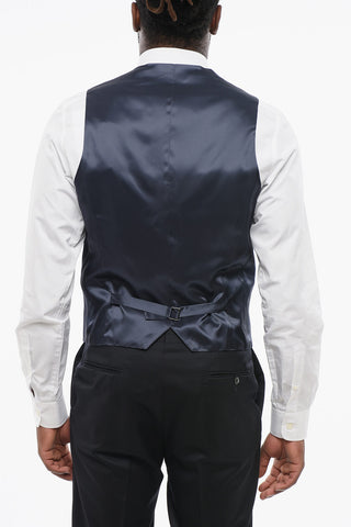 Denim Effect Vest with Half-Belt