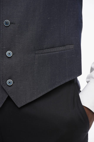 Denim Effect Vest with Half-Belt