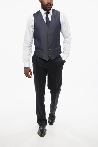 Denim Effect Vest with Half-Belt