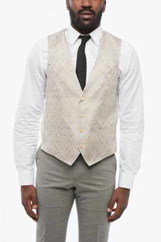 4-Knopf Bestickte Seidenmischweste